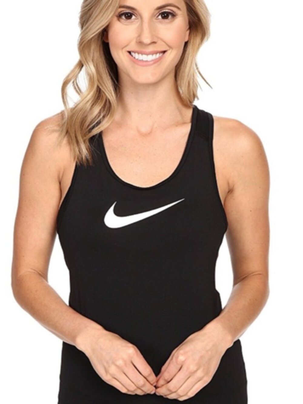 Nike Women's Dri-FIT Racerback Tank - Black with White Swoosh - Size M